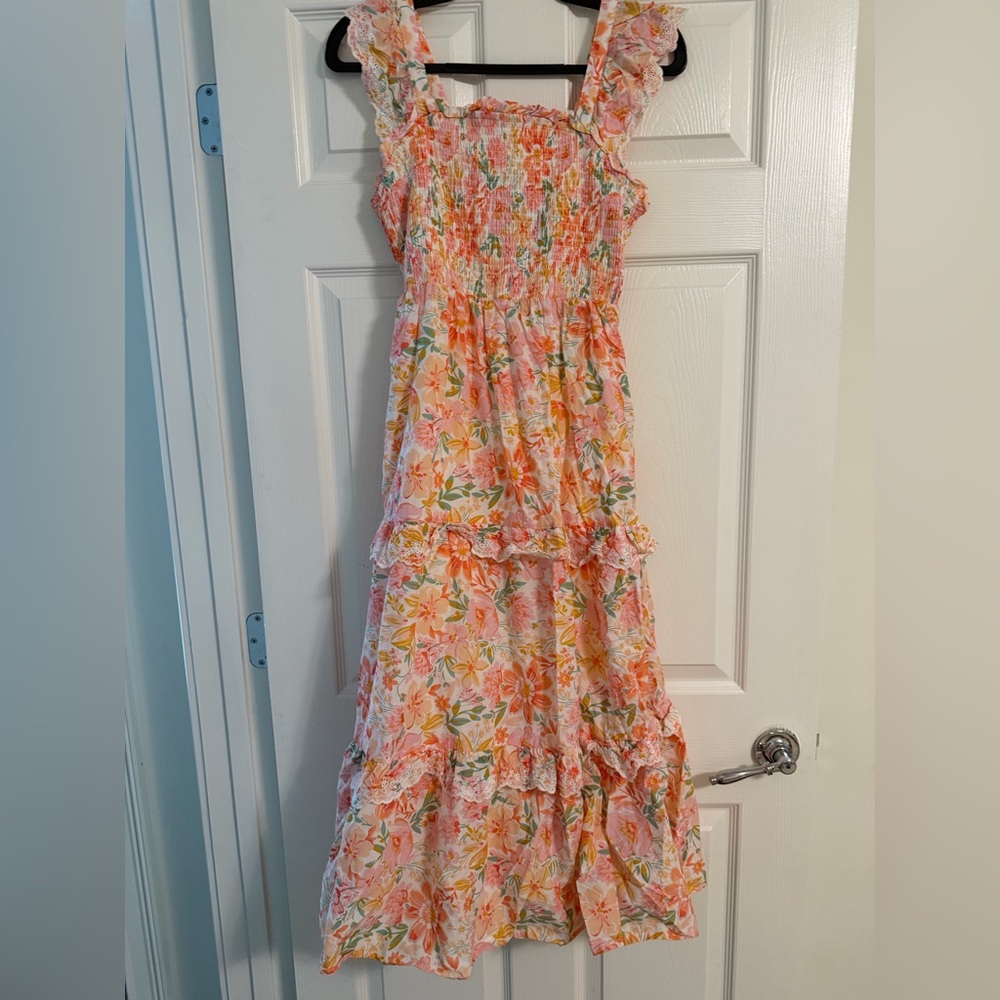 Haute Hippie Pink & Peach Floral Tiered Maxi Dress